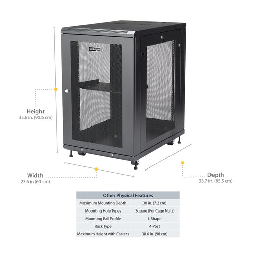 Rack Cabinet StarTech.com RK1833BKM 18U 450kg 29in Mounting Depth Enclosed - RK1833BKM