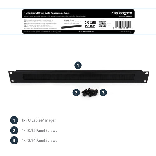 Cable Management Panel StarTech.com CMBRUSH1U 1U Steel Brush Strip