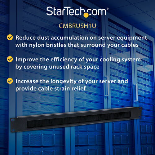 Cable Management Panel StarTech.com CMBRUSH1U 1U Steel Brush Strip