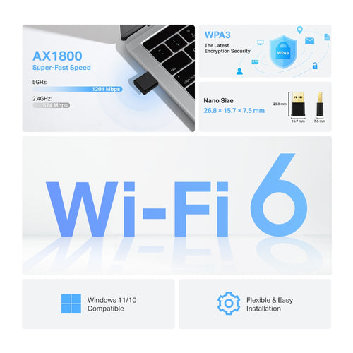 Wi-Fi 6 USB Adapter TP-Link AX1800 Wireless 1800Mbps