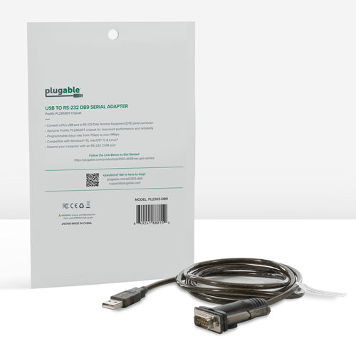 USB to Serial Adapter Plugable Technologies PL2303-DB9 0.6m RS-232 DB9 Male