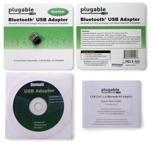 Bluetooth 4.0 USB Adapter Plugable Technologies Low Energy Wireless Compatible with Windows