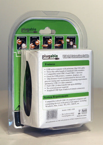 USB 2.0 Cable 10m Male to Male Plugable Technologies