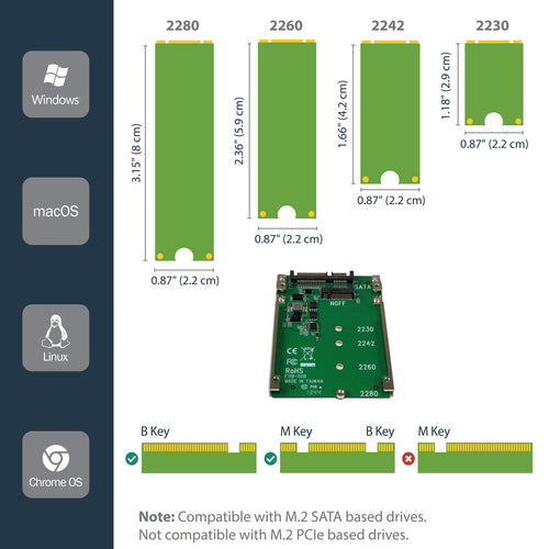 M.2 SATA Adapter StarTech.com SAT32M225 6 Gbit/s Open-Frame - SAT32M225