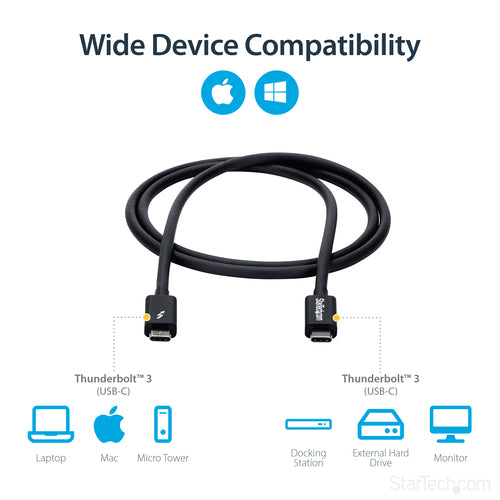 Thunderbolt Cable StarTech.com TBLT3MM1M 20Gbps 100W PD 4K Male-Male 1m - TBLT3MM1M