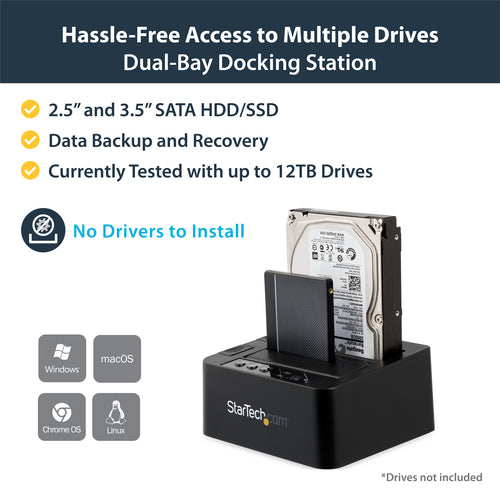 StarTech.com SDOCK2U33RE Dual Bay Hard Drive Duplicator - USB 3.0 & eSATA Cloner for 2.5/3.5" SATA Drives