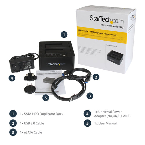 StarTech.com SDOCK2U33RE Dual Bay Hard Drive Duplicator - USB 3.0 & eSATA Cloner for 2.5/3.5" SATA Drives