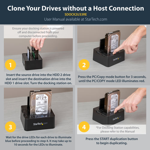 StarTech.com SDOCK2U33RE Dual Bay Hard Drive Duplicator - USB 3.0 & eSATA Cloner for 2.5/3.5" SATA Drives