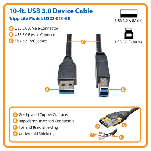 Tripp Lite U322-010-BK USB cable