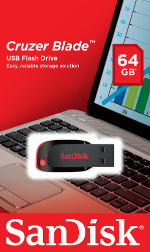 USB Flash Drive SanDisk Cruzer Blade 64GB USB 2.0 Type-A Capless - SDCZ50-064G-B35