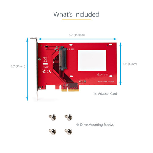 StarTech.com PEX4SFF8639U3 U.3 to PCIe 4.0 Adapter Card for NVMe SSDs