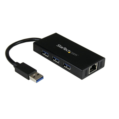 USB Hub StarTech.com 3-Port USB 3.0 Gigabit Ethernet 5Gbps Aluminum - ST3300GU3B