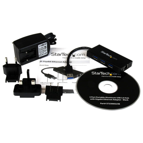 USB Hub StarTech.com 3-Port USB 3.0 Gigabit Ethernet 5Gbps Aluminum - ST3300GU3B