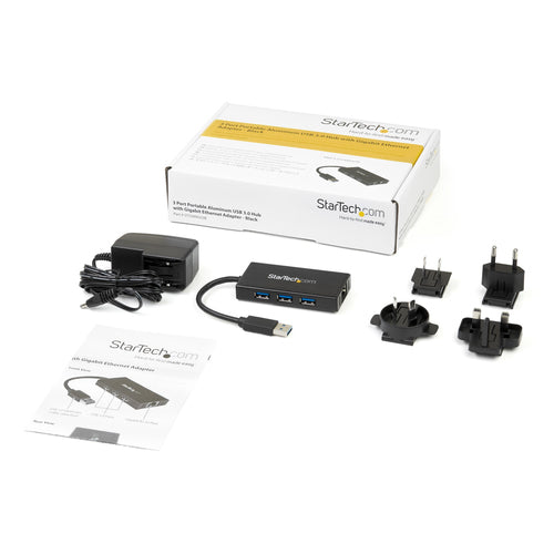 USB Hub StarTech.com 3-Port USB 3.0 Gigabit Ethernet 5Gbps Aluminum - ST3300GU3B