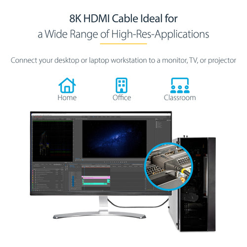 HDMI Cable StarTech.com 12ft HDMI 2.1 48Gbps 8K 4K HDR10+