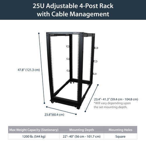 Server Rack StarTech 4POSTRACK25U 25U Mobile Open Frame 544.3 kg - 4POSTRACK25U