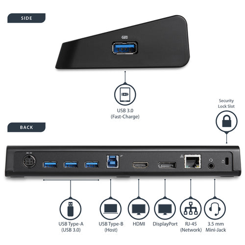 USB Docking Station StarTech.com USB3DOCKHDPC Dual Monitor 4K HDMI DisplayPort