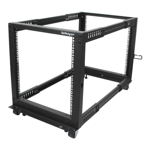 12U Open Frame Server Rack with Wheels Adjustable Depth 544kg Capacity