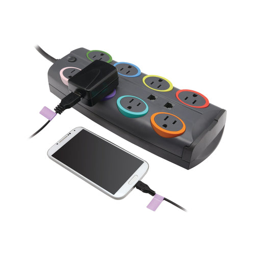 Surge Protector 8 AC Outlets 2490J Black 2.4m Cord Kensington