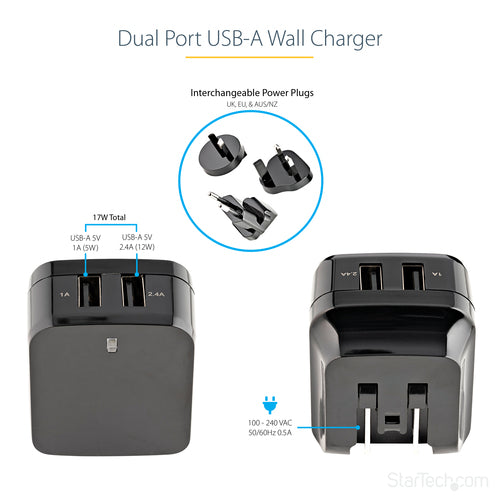 Mobile Device Charger StarTech.com USB2PACBK Dual USB 17W 3.4A