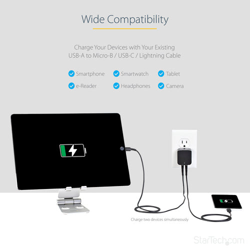 Mobile Device Charger StarTech.com USB2PACBK Dual USB 17W 3.4A