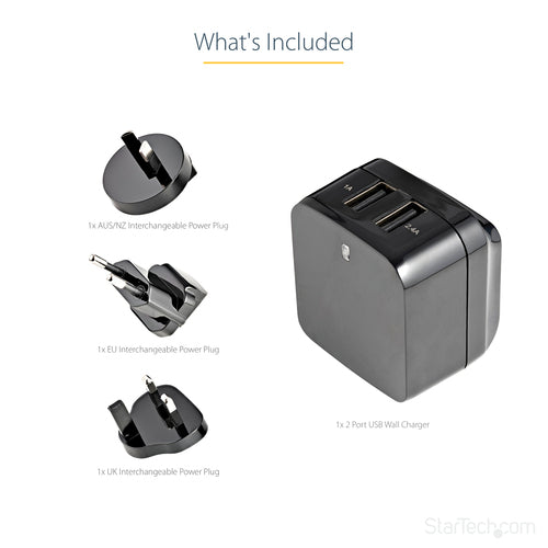 Mobile Device Charger StarTech.com USB2PACBK Dual USB 17W 3.4A