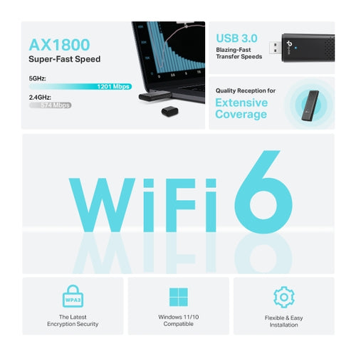 Wi-Fi 6 USB Adapter TP-Link Archer TX20U Dual Band 1201 Mbit/s Wired - ARCHER TX20U