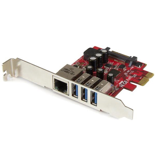 Network Card StarTech.com PEXUSB3S3GE 3-Port PCI Express USB 3.0 5Gbps Gigabit Ethernet - PEXUSB3S3GE
