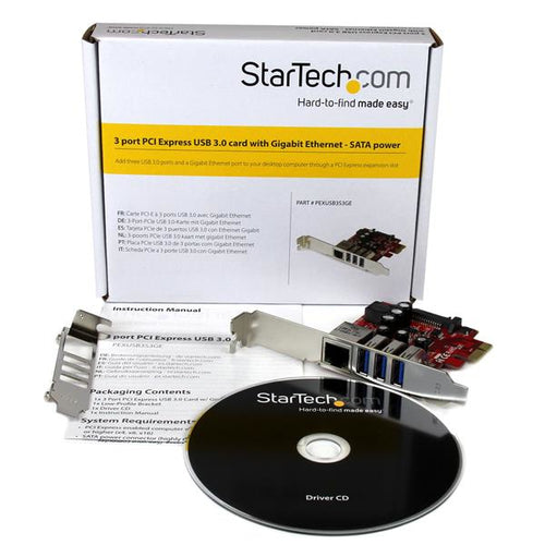 Network Card StarTech.com PEXUSB3S3GE 3-Port PCI Express USB 3.0 5Gbps Gigabit Ethernet - PEXUSB3S3GE