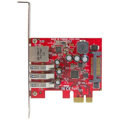 Network Card StarTech.com PEXUSB3S3GE 3-Port PCI Express USB 3.0 5Gbps Gigabit Ethernet - PEXUSB3S3GE