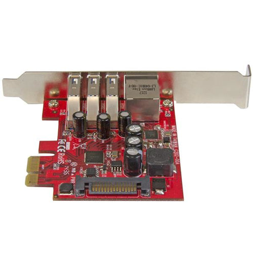 Network Card StarTech.com PEXUSB3S3GE 3-Port PCI Express USB 3.0 5Gbps Gigabit Ethernet - PEXUSB3S3GE