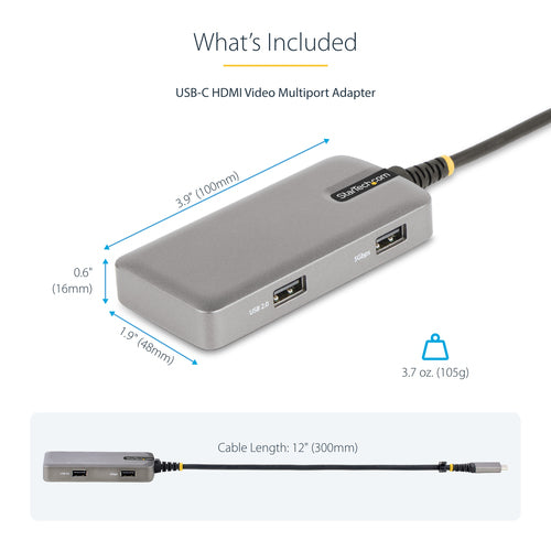 USB-C Multiport Adapter StarTech 4K 60Hz HDMI 100W Power Delivery 3-Port - 104B-USBC-MULTIPORT
