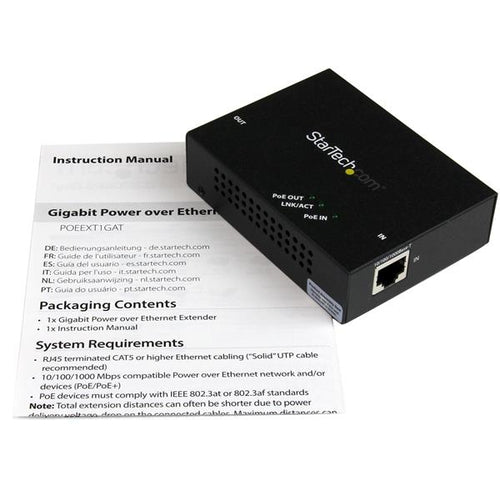 Network Extender StarTech.com POEEXT1GAT Gigabit PoE+ 100m 2000 Mbit/s
