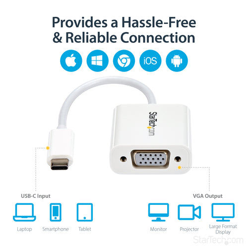 USB-C to VGA Adapter StarTech.com CDP2VGAW 1920x1200 Display