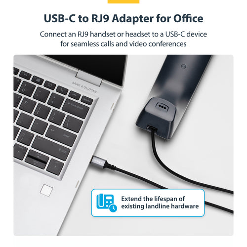Headset Adapter StarTech.com UR9 USB-C RJ-9 1.8m Black - UR9-HEADSET-ADAPTER