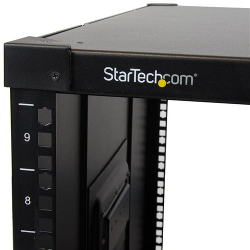 9U Mobile Open Frame Server Rack Black TAA Compliant 4-Post Rolling Rack