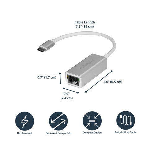 USB-C to Gigabit Network Adapter StarTech.com US1GC30A 5000Mbit/s Wired Ethernet Silver