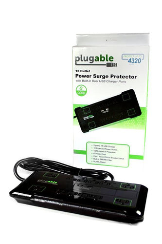 Surge Protector Plugable Technologies PS12-USB2B 12 AC Outlets 4320J