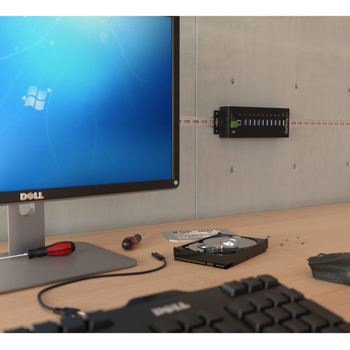 Industrieller USB 3.0 Hub mit 10 Ports, ESD-Überspannungsschutz, Metallgehäuse für Wandmontage