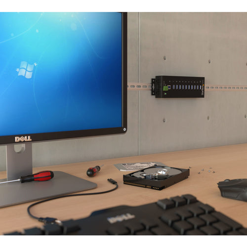 Industrieller USB 3.0 Hub mit 10 Ports, ESD-Überspannungsschutz, Metallgehäuse für Wandmontage