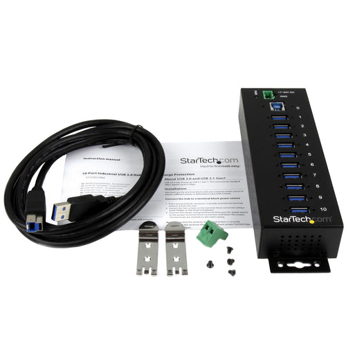 Industrieller USB 3.0 Hub mit 10 Ports, ESD-Überspannungsschutz, Metallgehäuse für Wandmontage