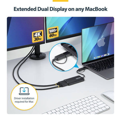 USB to Dual HDMI Adapter StarTech.com 4K30Hz 1080p USB-A/C - 107B-USB-HDMI