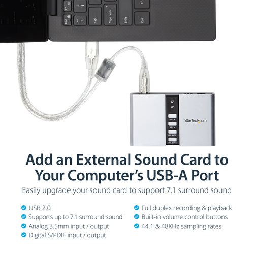 USB Audio Adapter StarTech.com ICUSBAUDIO7D 7.1 SPDIF Digital Audio 16 Bit - ICUSBAUDIO7D