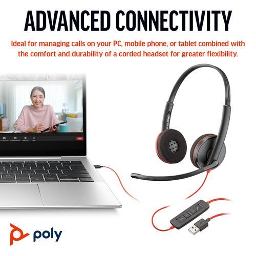 Headset HP Poly Blackwire 3220 Stereo USB-C Wired Office Call Center - 8X2J9A6