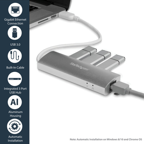 USB Hub StarTech.com 3-Port USB 3.0 Gigabit Ethernet 5Gbps Portable