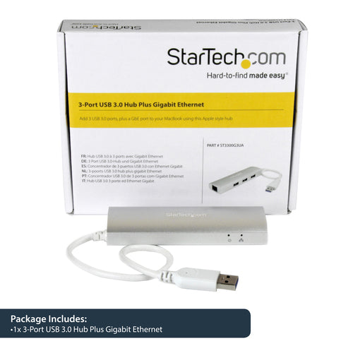 USB Hub StarTech.com 3-Port USB 3.0 Gigabit Ethernet 5Gbps Portable