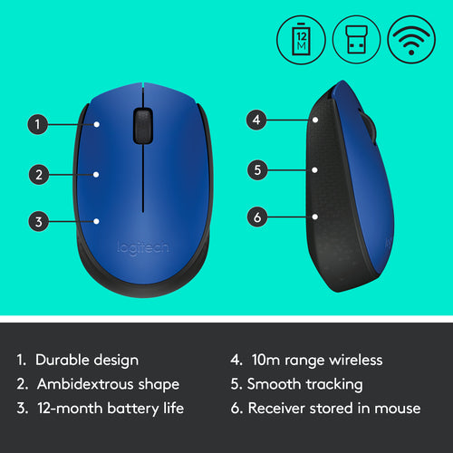 Mouse Logitech M170 Wireless Optical 1000 DPI Ambidextrous - 910-004640