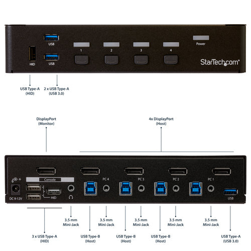 KVM Switch StarTech.com SV431DPU3A2 4-Port DisplayPort USB 3.0 4K 30Hz Rack Mount - SV431DPU3A2