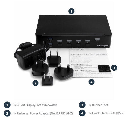 KVM Switch StarTech.com SV431DPU3A2 4-Port DisplayPort USB 3.0 4K 30Hz Rack Mount - SV431DPU3A2