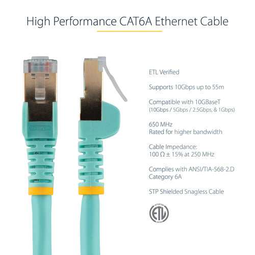 Networking Cable StarTech.com C6ASPAT2AQ CAT6a 10GbE 2ft RJ45 Aqua